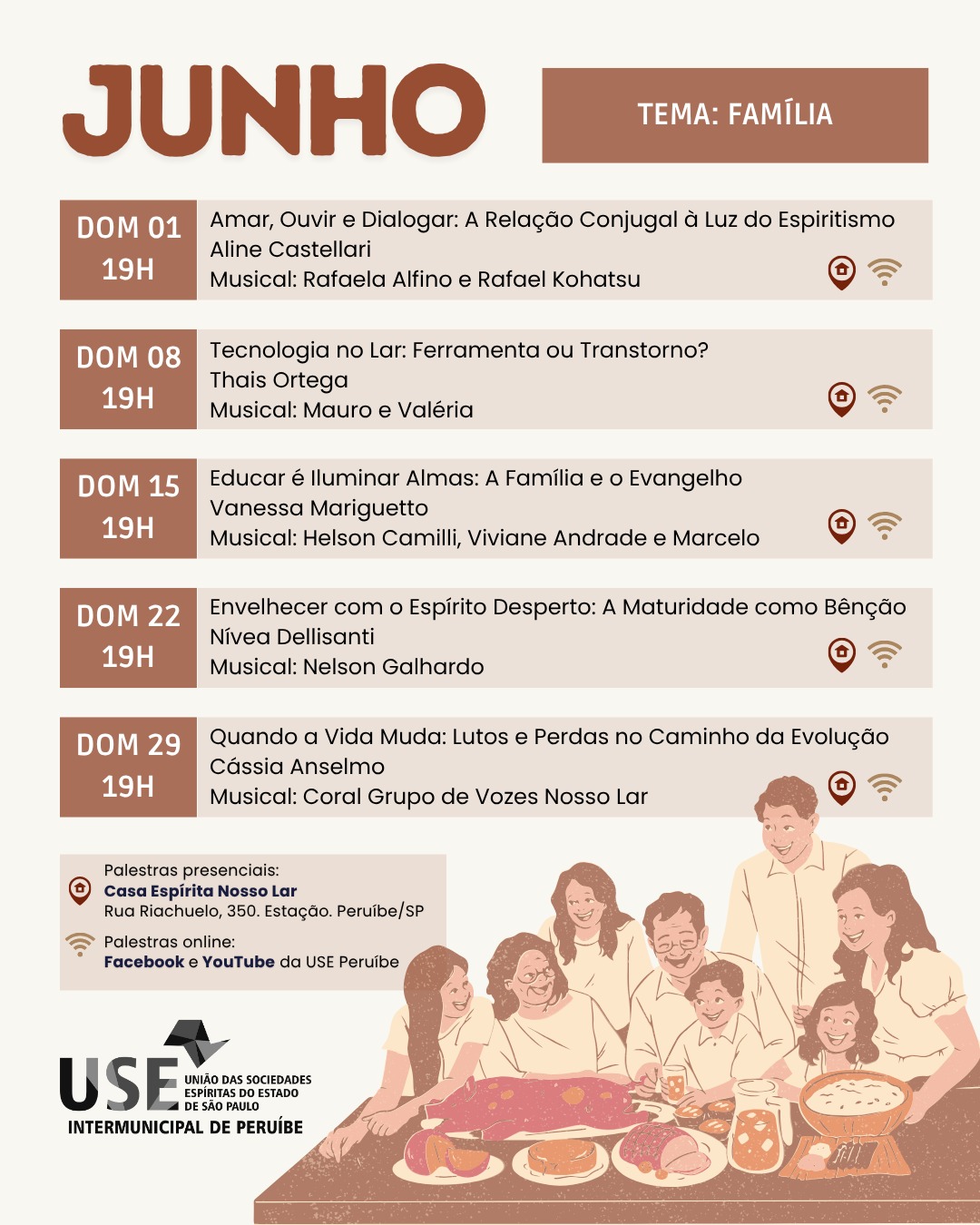 Programação de junho: Série de 5 palestras com o tema “Família”